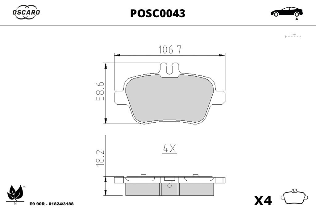 Jogo de 4 pastilhas de travão OSCARO ref. POSC0043