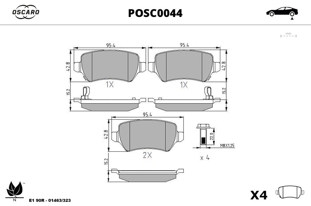 Jogo de 4 pastilhas de travão OSCARO ref. POSC0044