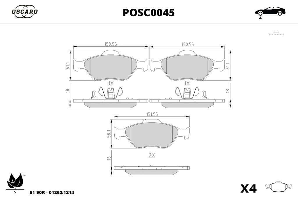 Jogo de 4 pastilhas de travão OSCARO ref. POSC0045