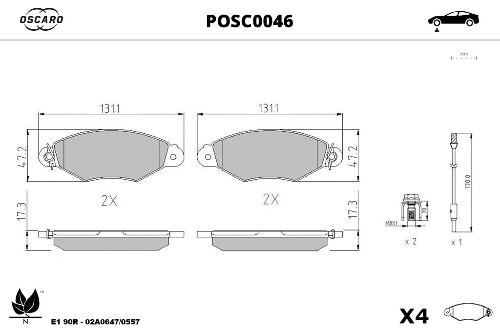 Jogo de 4 pastilhas de travão OSCARO ref. POSC0046