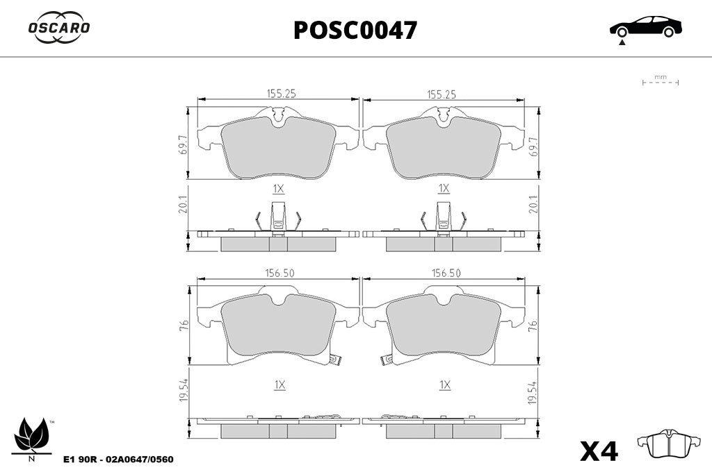 Jogo de 4 pastilhas de travão OSCARO ref. POSC0047