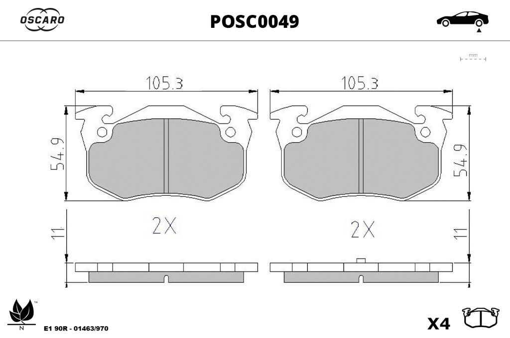 Jogo de 4 pastilhas de travão OSCARO ref. POSC0049