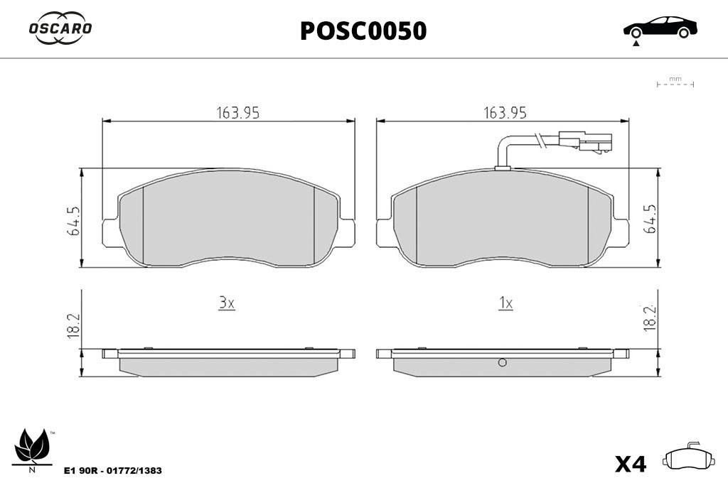 Jeu de 4 plaquettes de frein OSCARO ref. POSC0050