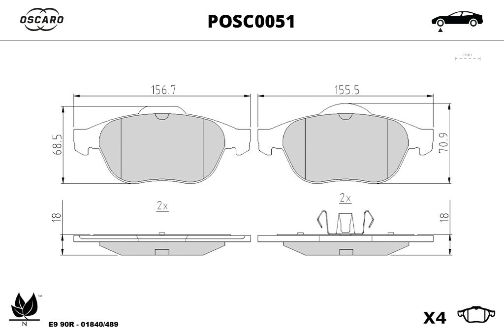 Jogo de 4 pastilhas de travão OSCARO ref. POSC0051