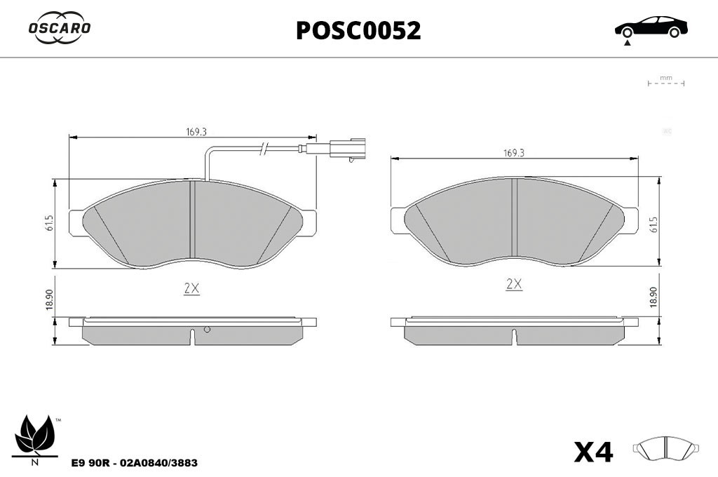 Jogo de 4 pastilhas de travão OSCARO ref. POSC0052