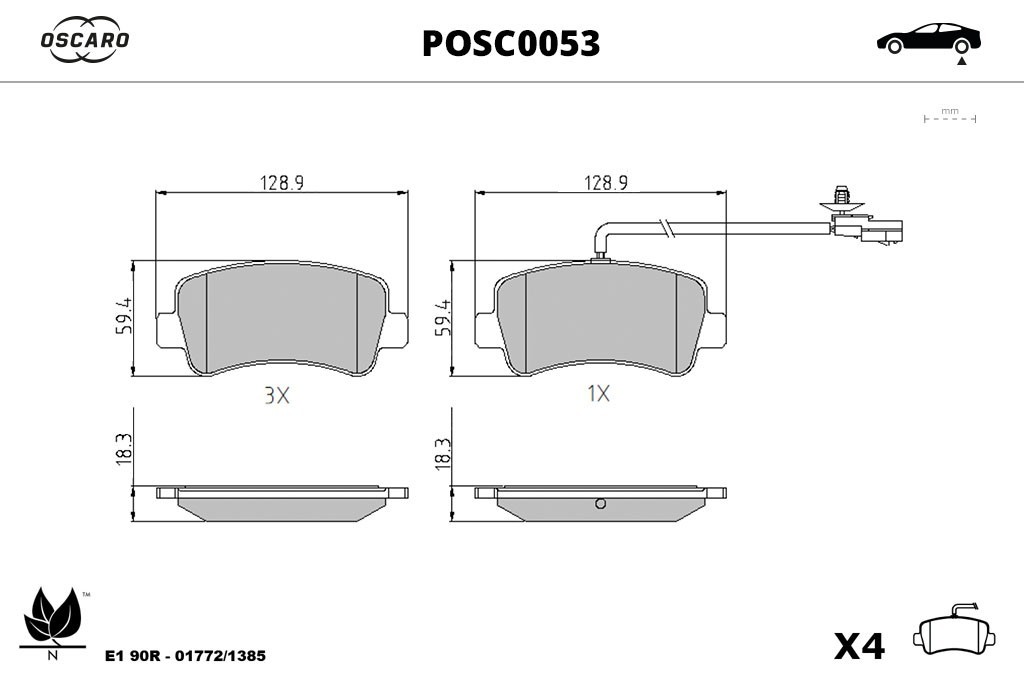 Jogo de 4 pastilhas de travão OSCARO ref. POSC0053