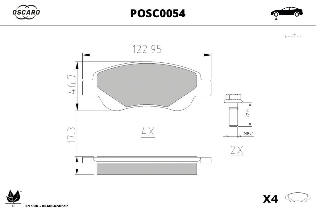 Jogo de 4 pastilhas de travão OSCARO ref. POSC0054
