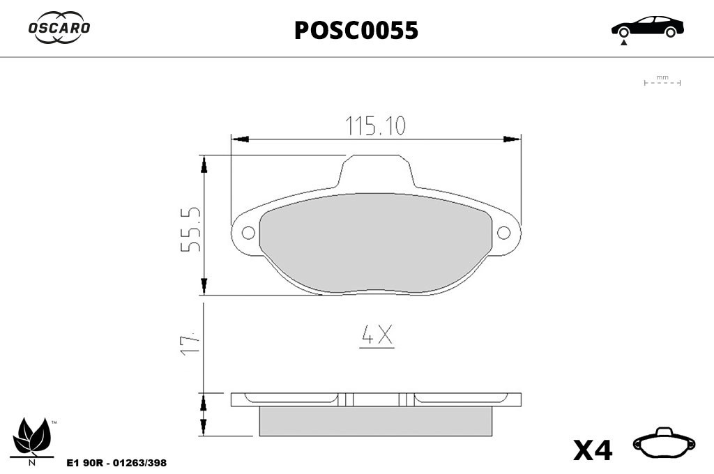 Jogo de 4 pastilhas de travão OSCARO ref. POSC0055