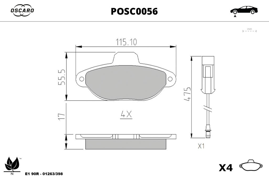 Jogo de 4 pastilhas de travão OSCARO ref. POSC0056