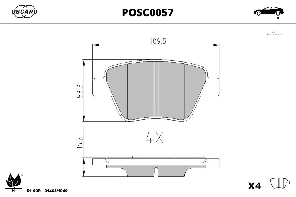 Jogo de 4 pastilhas de travão OSCARO ref. POSC0057