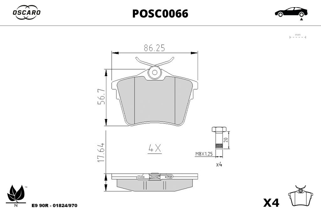 Jogo de 4 pastilhas de travão OSCARO ref. POSC0066