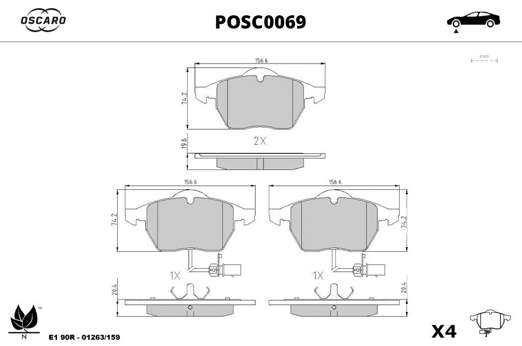 Jeu de 4 plaquettes de frein OSCARO ref. POSC0069
