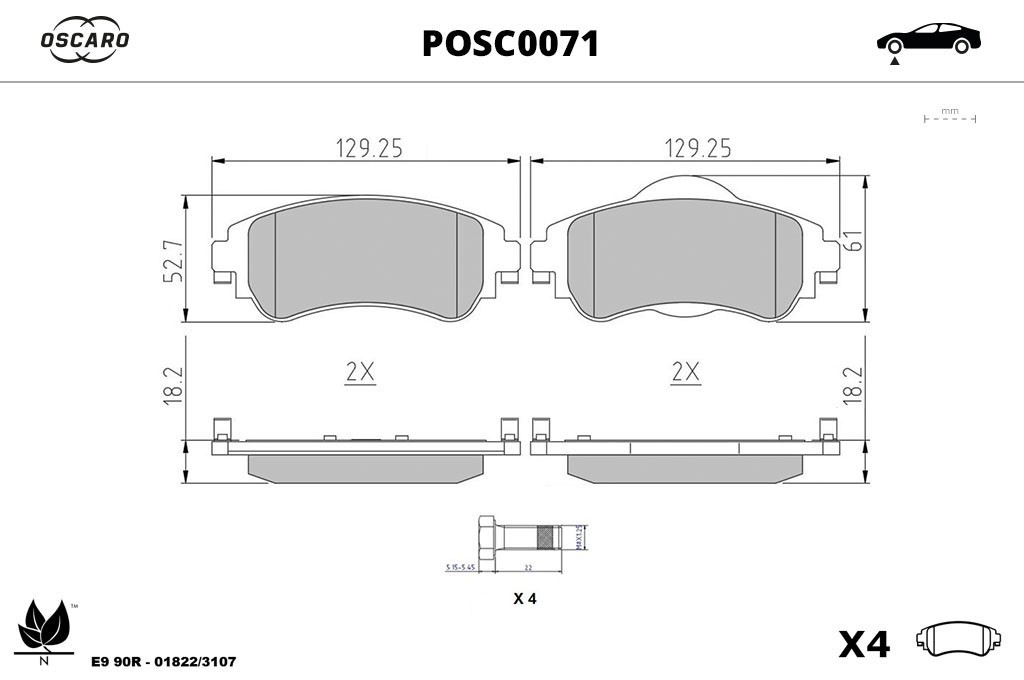Jogo de 4 pastilhas de travão OSCARO ref. POSC0071