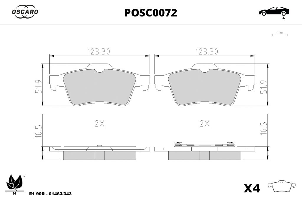 Jogo de 4 pastilhas de travão OSCARO ref. POSC0072