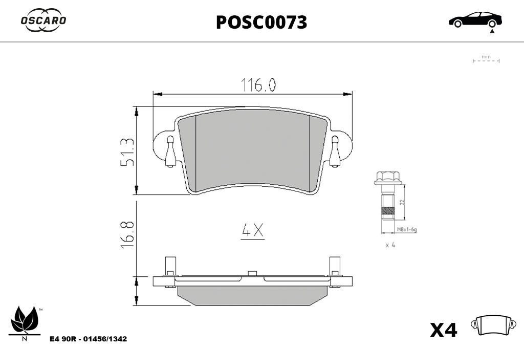 Jogo de 4 pastilhas de travão OSCARO ref. POSC0073