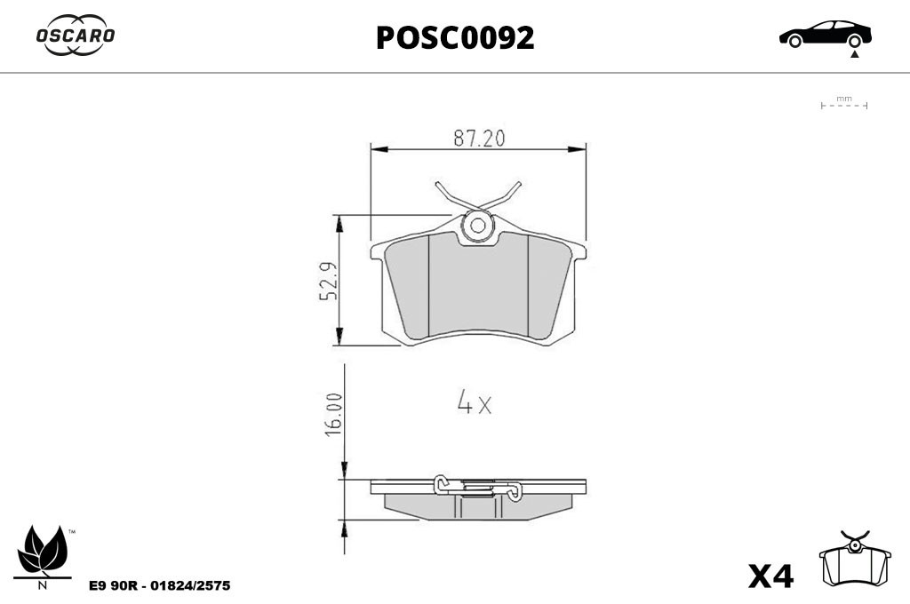 Jeu de 4 plaquettes de frein OSCARO ref. POSC0092