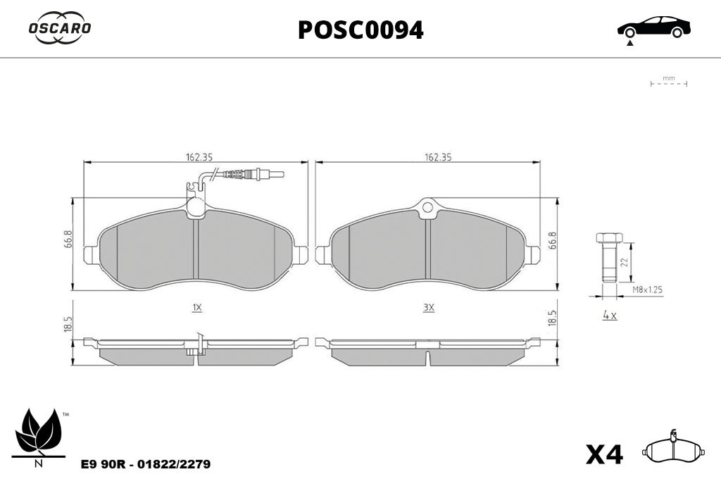 Jogo de 4 pastilhas de travão OSCARO ref. POSC0094