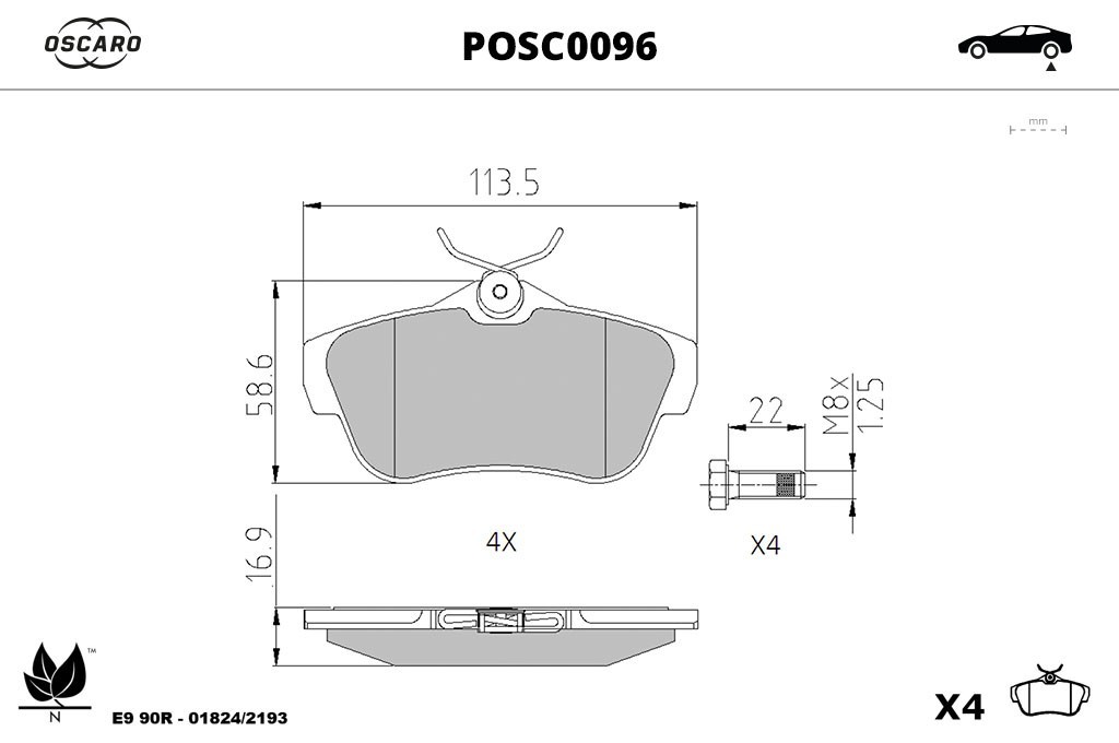 Jogo de 4 pastilhas de travão OSCARO ref. POSC0096