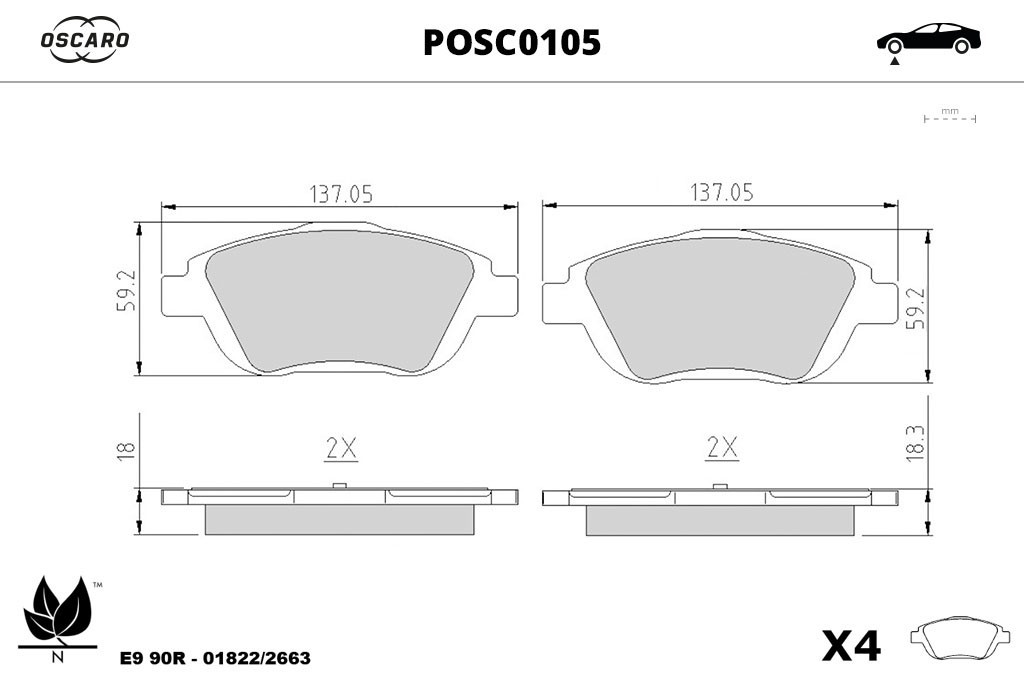 Jogo de 4 pastilhas de travão OSCARO ref. POSC0105