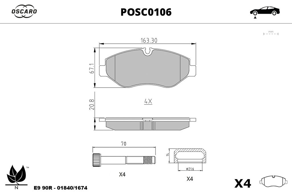 Jogo de 4 pastilhas de travão OSCARO ref. POSC0106