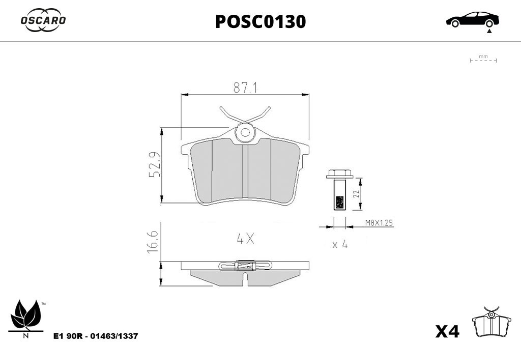 Jogo de 4 pastilhas de travão OSCARO ref. POSC0130