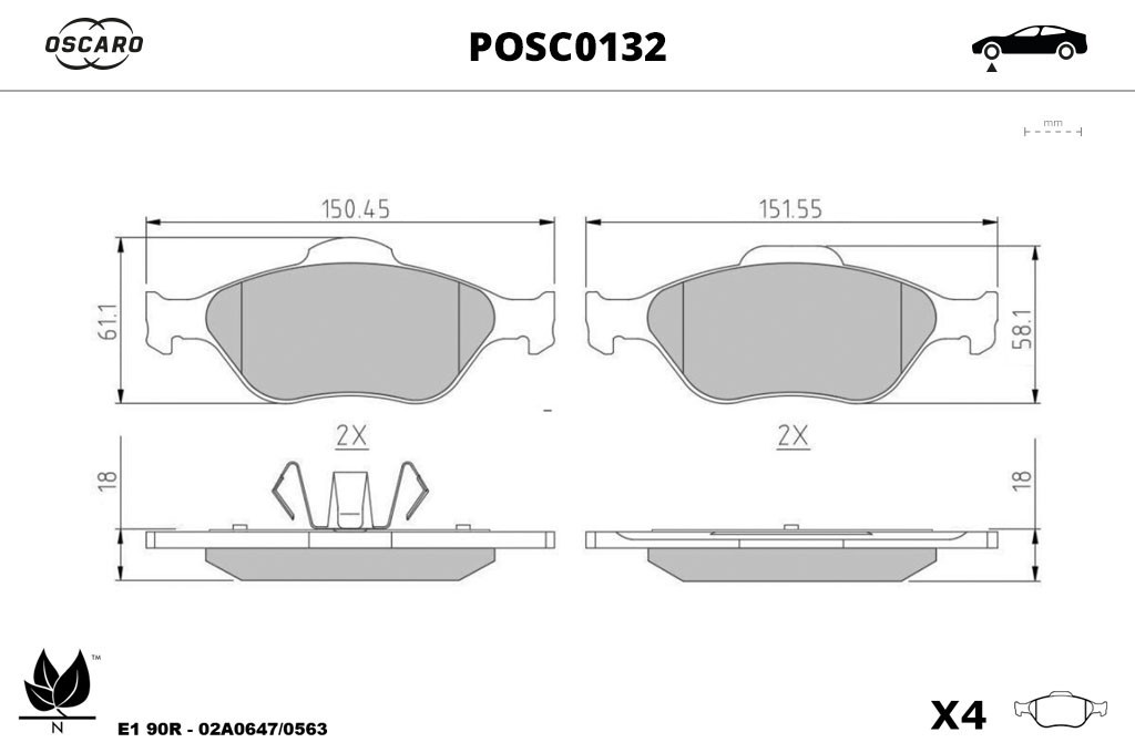 Jogo de 4 pastilhas de travão OSCARO ref. POSC0132
