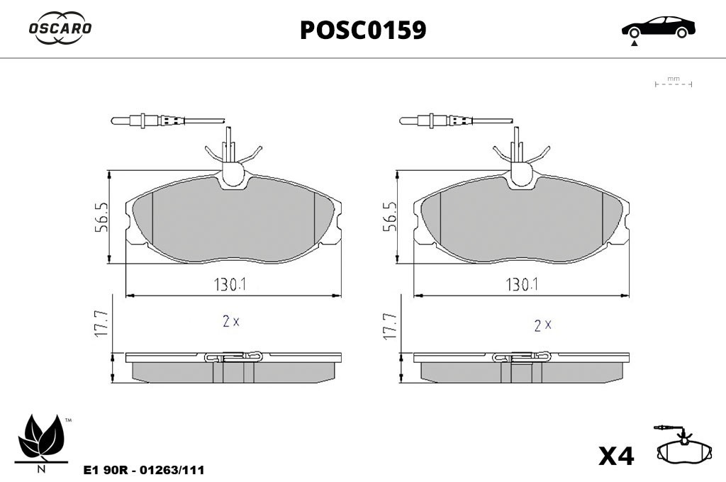Jeu de 4 plaquettes de frein OSCARO ref. POSC0159