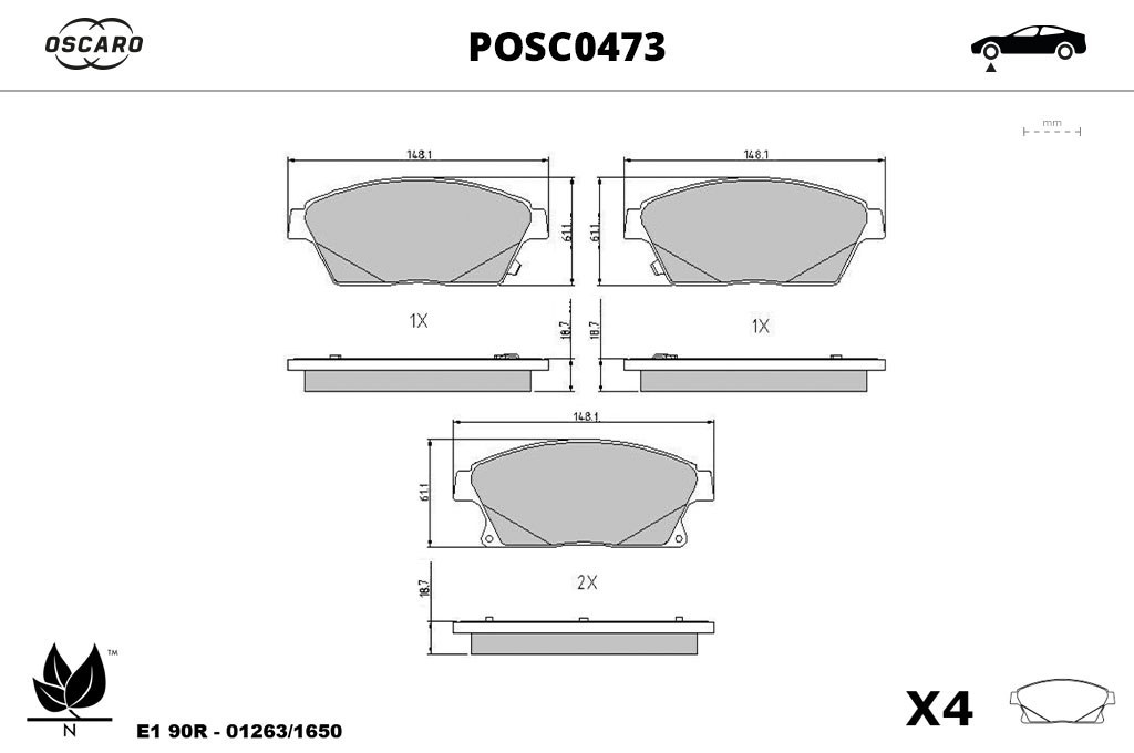 Jeu de 4 plaquettes de frein OSCARO ref. POSC0473