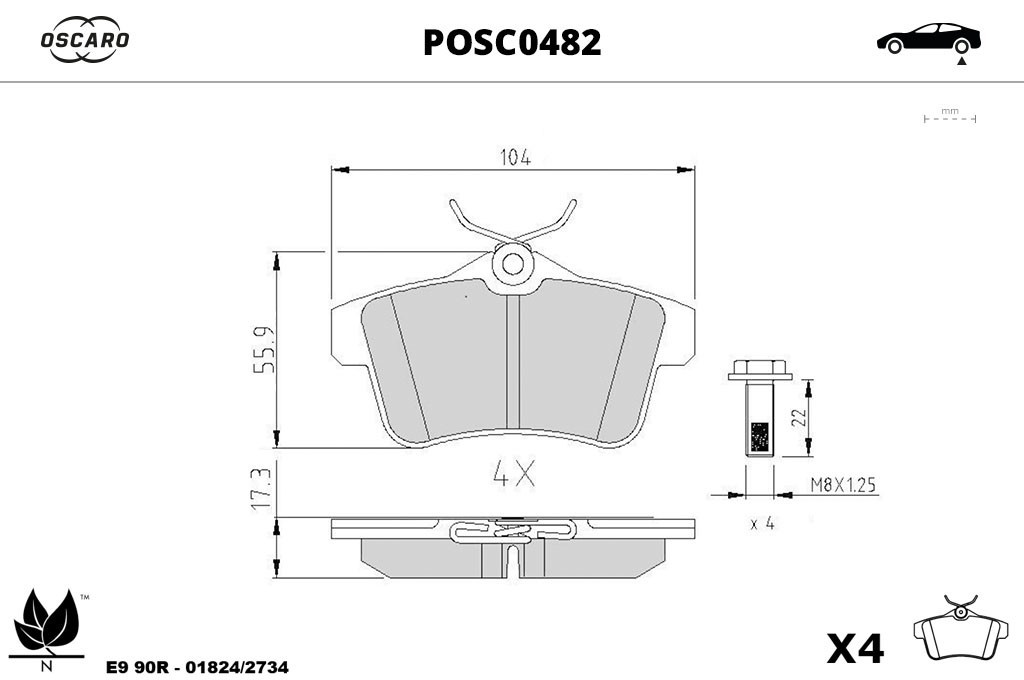 Jogo de 4 pastilhas de travão OSCARO ref. POSC0482