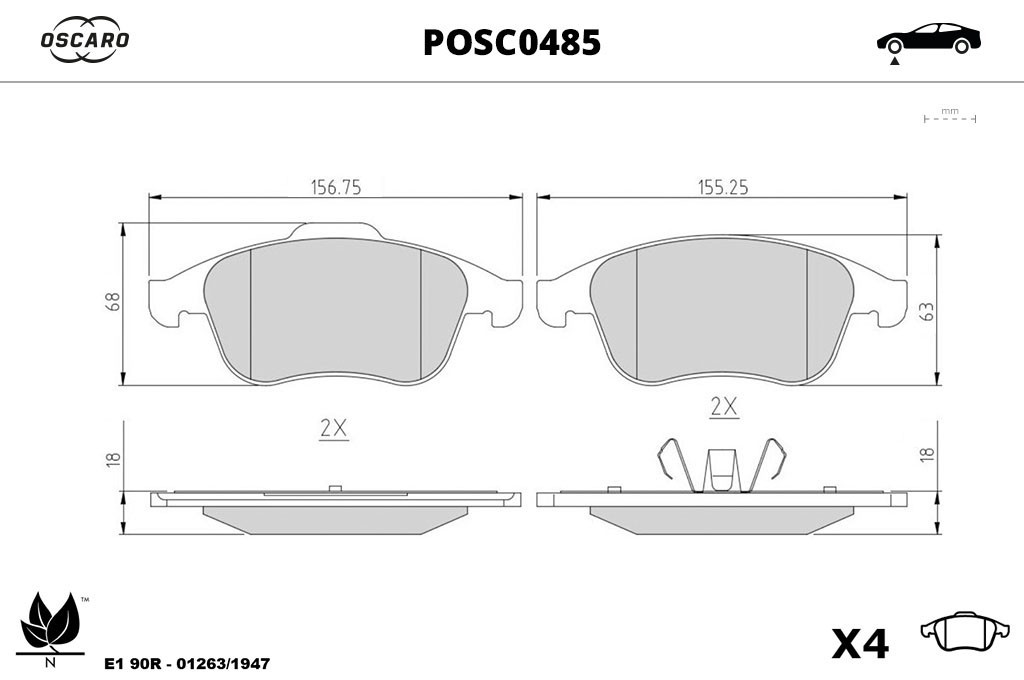 Jogo de 4 pastilhas de travão OSCARO ref. POSC0485