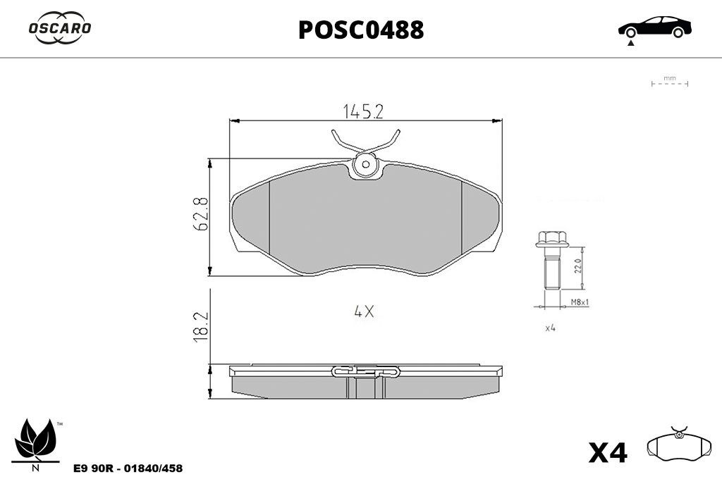 Jogo de 4 pastilhas de travão OSCARO ref. POSC0488
