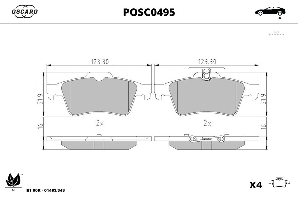 Jogo de 4 pastilhas de travão OSCARO ref. POSC0495