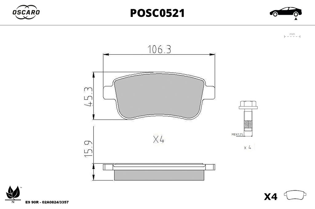 Jogo de 4 pastilhas de travão OSCARO ref. POSC0521