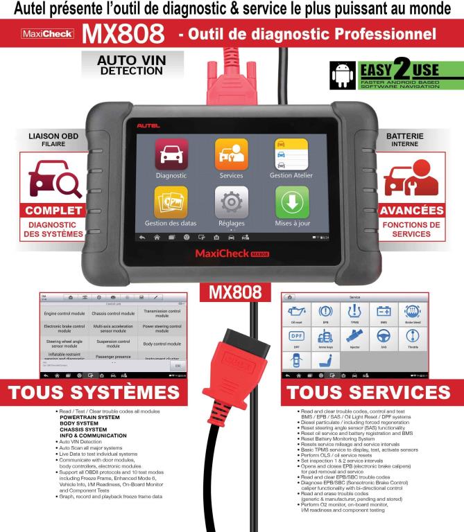 Outil de diagnostic multimarque (Valise diagnostic, obd2) AUTEL MaxiCHECK - ref. MX808
