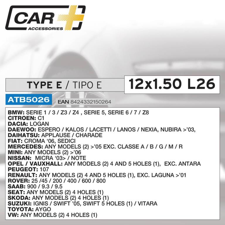 Antivol de roue (Boulons antivol) CAR + ref. ATB5026
