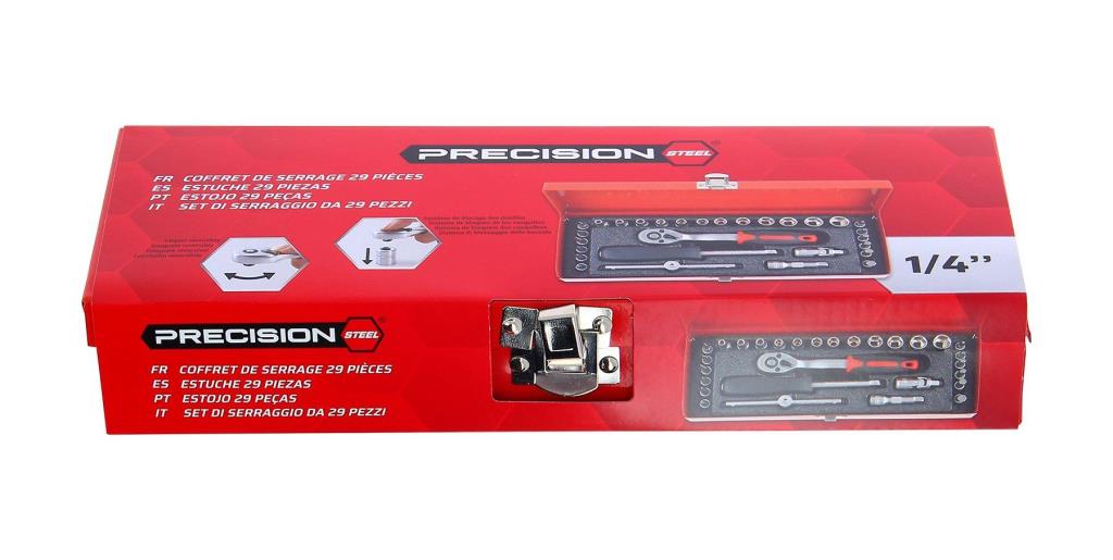 Coffret cliquets et douilles 1/4" PRECISION STEEL ref. 211420