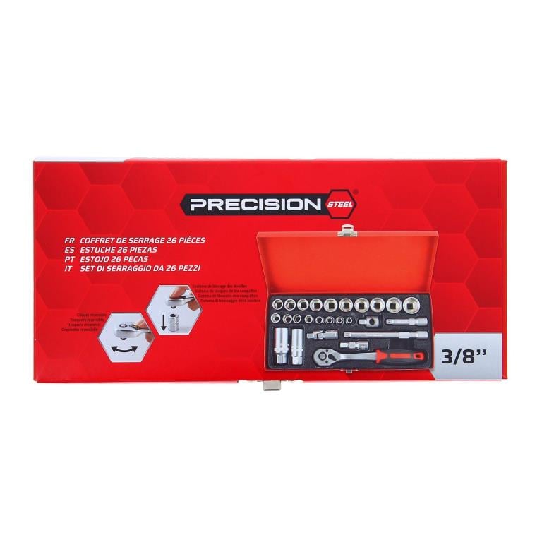 Coffret cliquets et douilles 3/8" PRECISION STEEL ref. 211421