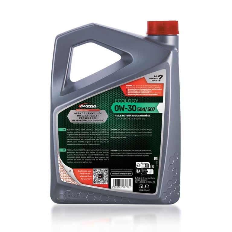 Huile moteur KENNOL 0W-30 ECOLOGY 504/507 5L - ref. 193773