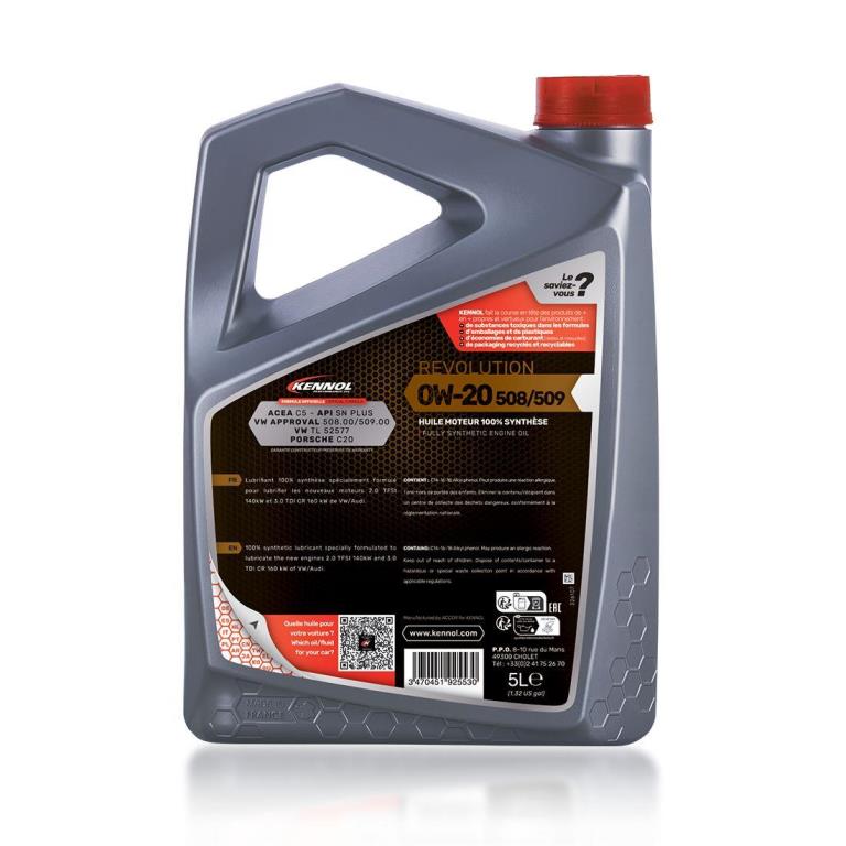 Huile moteur KENNOL 0W-20 508/509 REVOLUTION 5L - ref. 192553