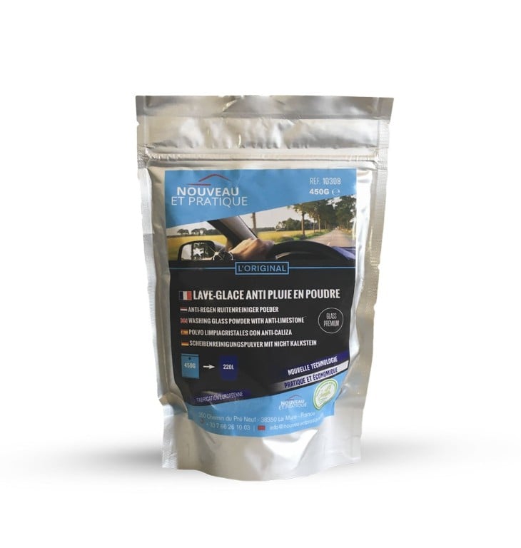 Nettoyant Vitres NOUVEAU ET PRATIQUE LAVE GLACE POUDRE 450 ML POUR 200 LITRES - ref. 10108