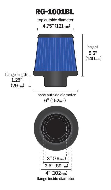 Filtro de aire universal K&N Engineering, Inc. ref. RG-1001BL-L