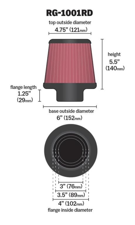 Filtro de ar universal K&N Engineering, Inc. ref. RG-1001RD-L