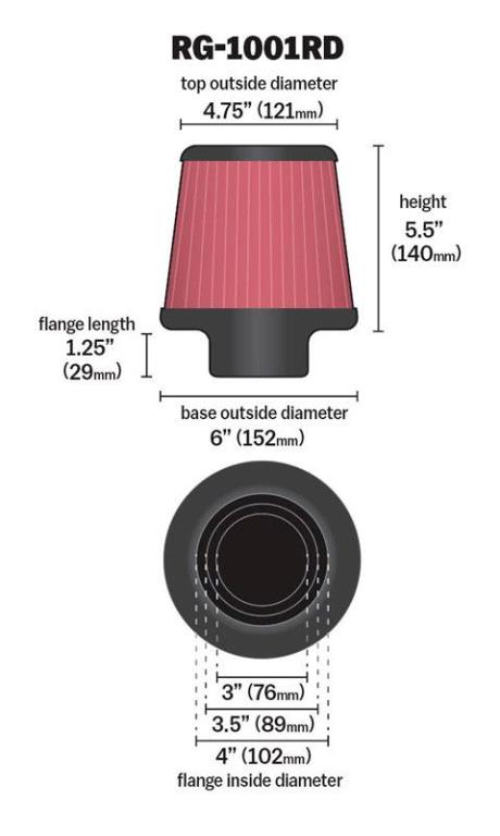 Filtre à air universel K&N Engineering, Inc. ref. RG-1001RD