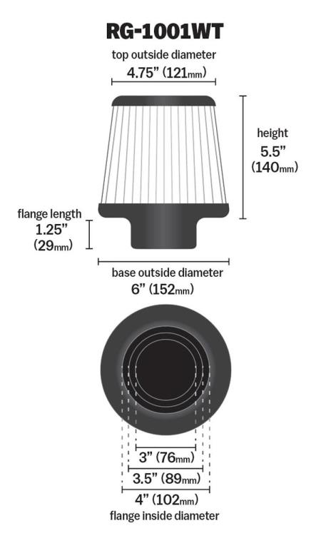 Filtre à air universel K&N Engineering, Inc. ref. RG-1001WT-L