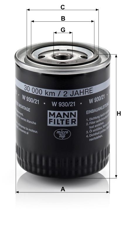 Filtro de aceite MANN-FILTER ref. W 930/21