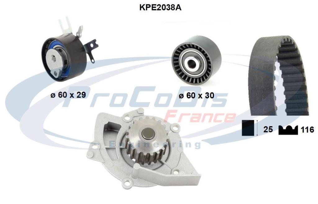 Pompe à eau + kit de courroie de distribution (Kit courroie de distribution) PROCODIS FRANCE ref. KPE2038A
