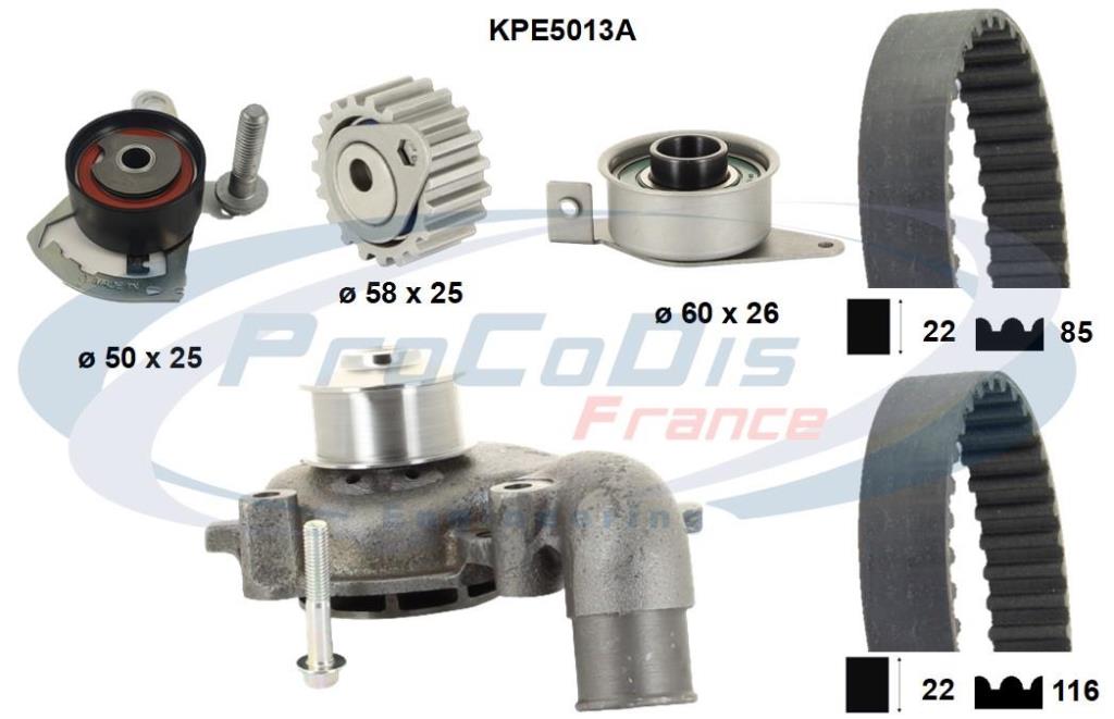 Pompe à eau + kit de courroie de distribution (Kit courroie de distribution) PROCODIS FRANCE ref. KPE5013A
