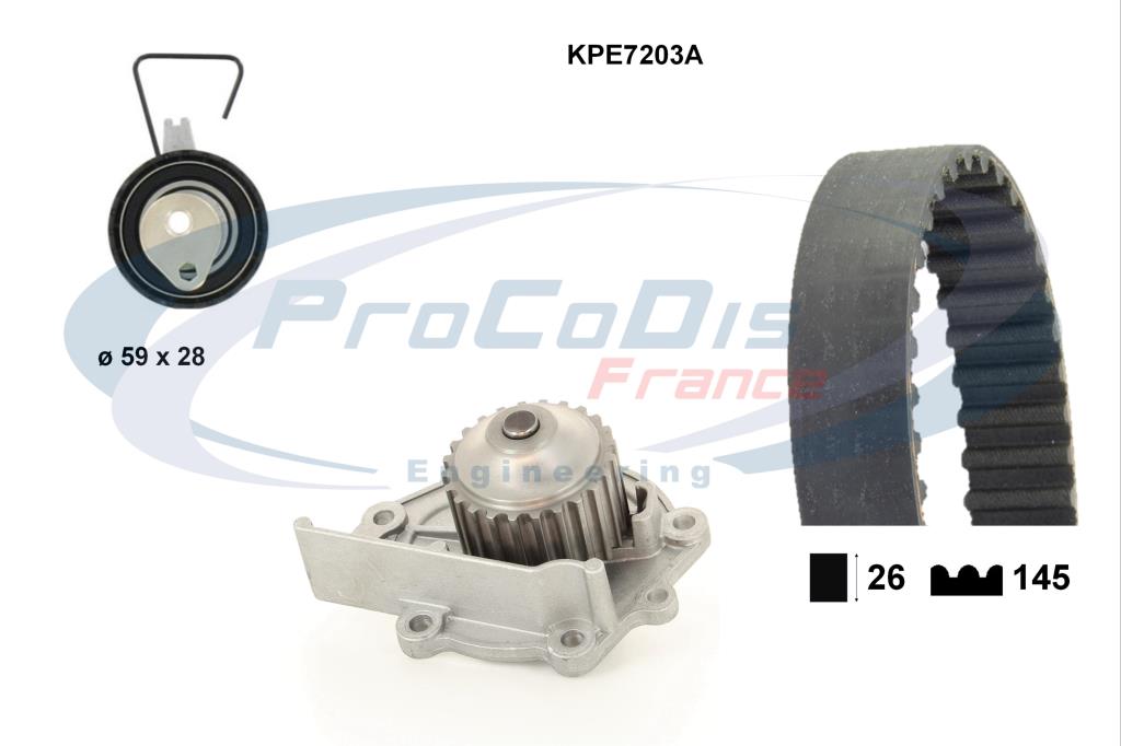Pompe à eau + kit de courroie de distribution (Kit courroie de distribution) PROCODIS FRANCE ref. KPE7203A