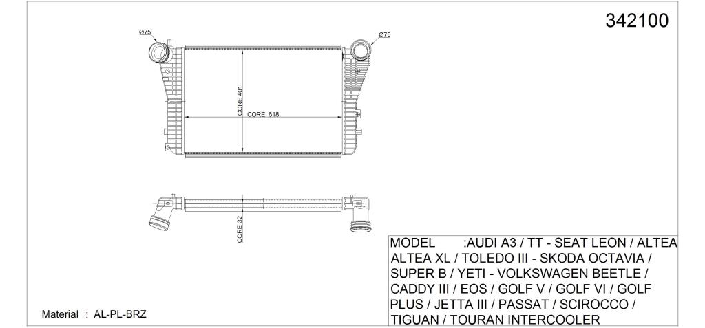 Radiador de admisión, intercooler KALE ref. 342100