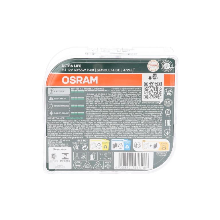 Ampoule OSRAM 2 ✕ H4 - ref. 64193ULT-HCB